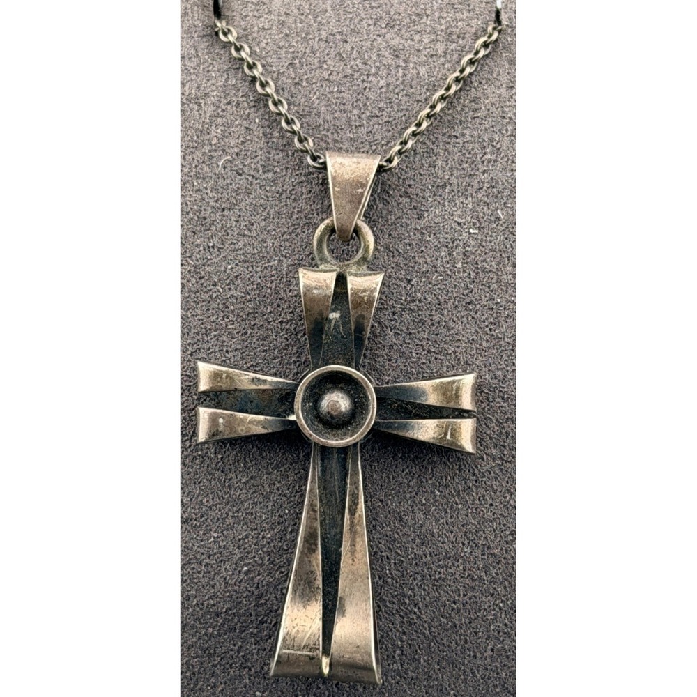 Vintage Crucifix Denmark 830S Silver Modernist Necklace ChrV